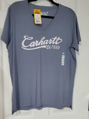 Carhartt Light Blue V-Neck Script Logo Tee